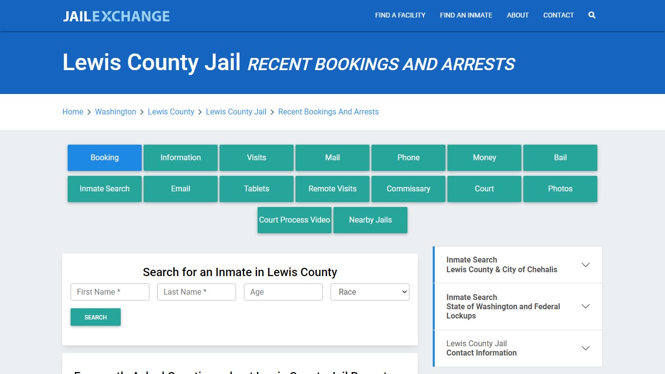 Lewis County Jail WA Recent Arrests and Bookings - Jail Exchange